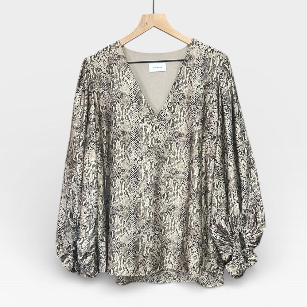Adrienne V-Neck Snake Print Balloon Sleeve Top Blouse Women’s Size 1X